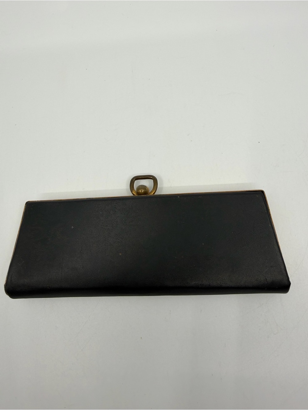 Black Vintage Rectangular hard eyeglass case with Brass Frame